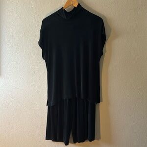 Chico's Travelers 2 Piece Set Turtleneck Top & Pants Cropped Palazzo Black 3/XL